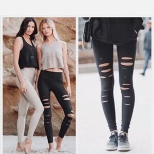Alo Yoga High Waist Ripped Warrior Leggings Black Women Size Medium